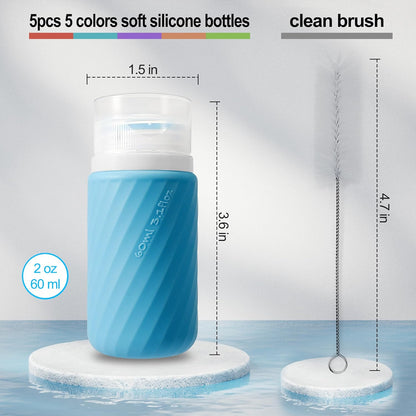 5Pcs Condiment Squeeze Bottles, 2 OZ Salad Dressing Container To Go, BPA-Free Dressing Bottle (with Cleaning Brush & Spice Labels), Leakproof Sauce Containers for Lunch Box, Travel Size Squeeze Bottle
