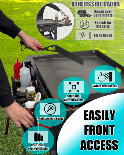 Front Griddle Caddy with 2-Pack Magnetic Tool Holders for Blackstone 36 inch Griddle, Large Capacity Front Tool/ Bottle Shelf for Easy Access, Grill Caddy for Blackstone Griddle Accessories 36 inches
