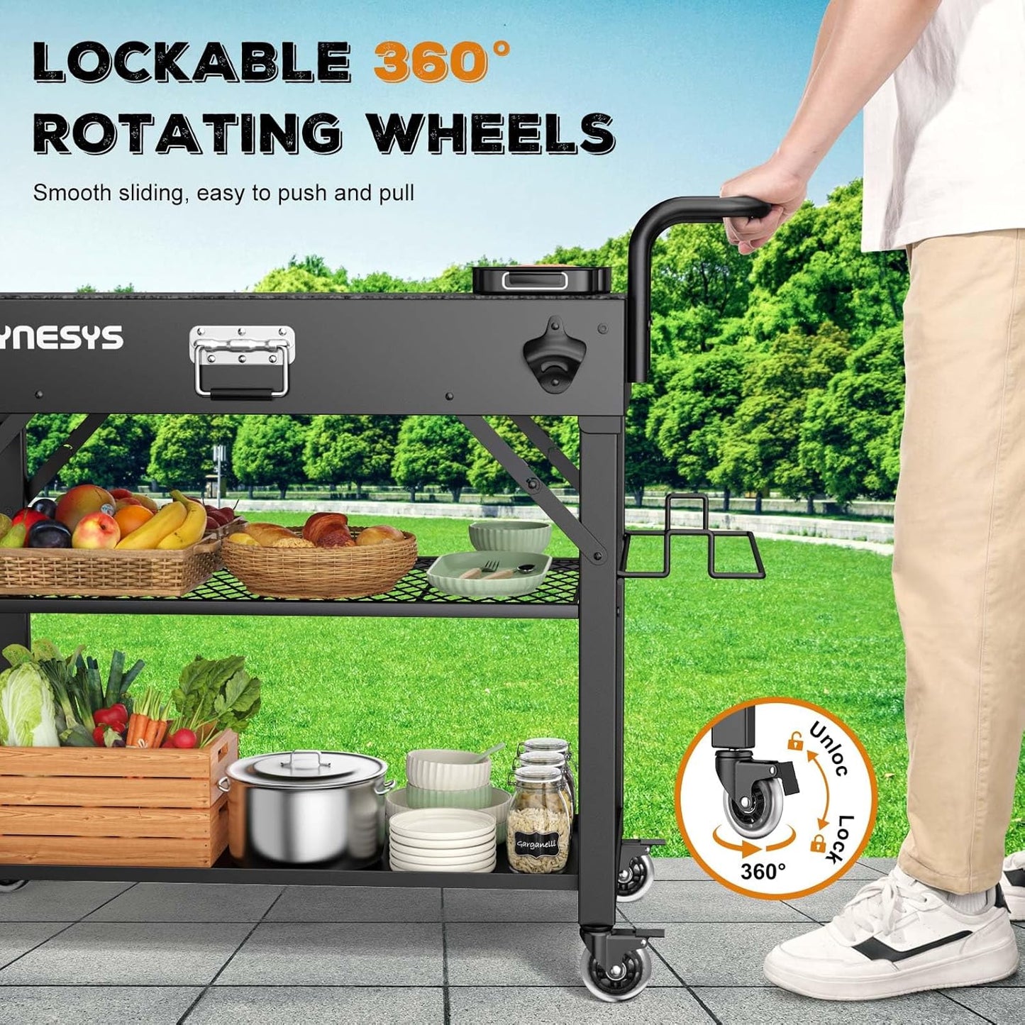 Outdoor Griddle Table, Blackstone Griddle Stand, 440lbs Folding Grill Cart, Pizza Oven Table Stand for Onni,Food Prep Table with Wheels for Outdoor BBQ Camp Ninja Woodfire Grill Stand, 31"W x 17"D