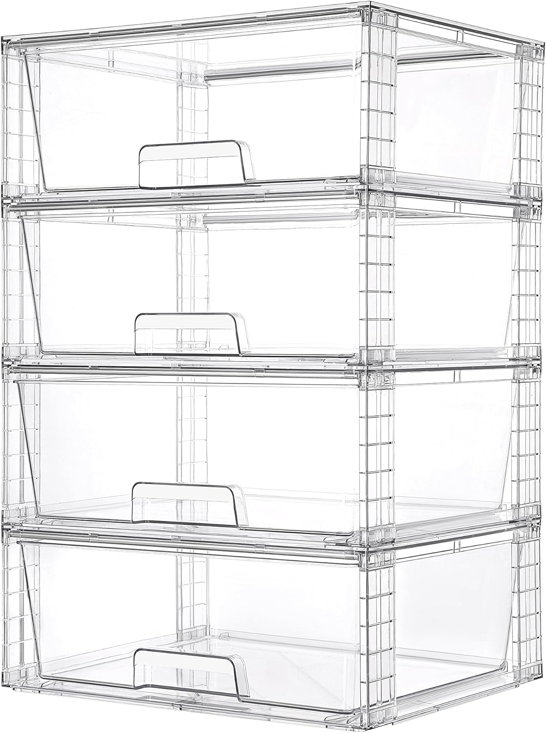 Vtopmart 3 Pack Large Stackable Storage Drawers,Easily Assemble Clear Acrylic Bathroom Closet Undersink Organizers,Plastic Storage Bins for Cabinet,Kitchen Pantry,Medicine Organization