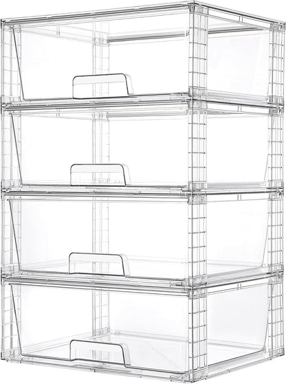 Vtopmart 3 Pack Large Stackable Storage Drawers,Easily Assemble Clear Acrylic Bathroom Closet Undersink Organizers,Plastic Storage Bins for Cabinet,Kitchen Pantry,Medicine Organization