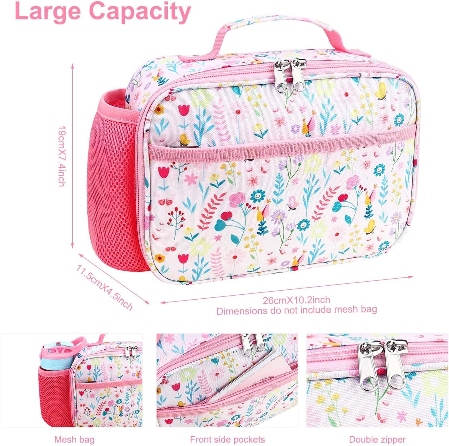 RHCPFOVR Kids Lunch Bag - Insulated Lunch Box for Boys Girls,Washable Lunch Bag and Reusable Toddler Leak-proof Lunchbox for School and Daycare - Colors B