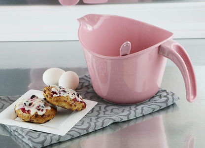 Batter Bowl With Pour Spout, Non-Slip Base,Space Saving Detachable Handle with Lid, 2 QT Heavy Duty BPA-Free Microwave & Dishwasher Safe (Fresh Lemons)