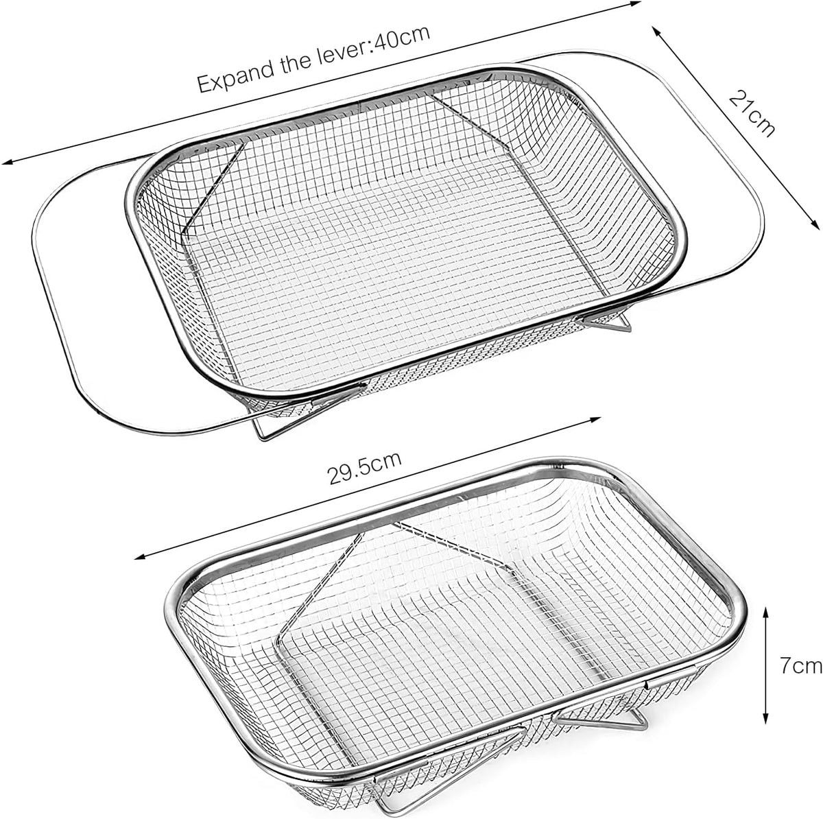 upgrade over the sink mesh colander expandable strainer stainless steel vegetable basket for kitchen sink (40 * 13 * 6.5cm)