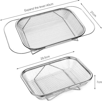 upgrade over the sink mesh colander expandable strainer stainless steel vegetable basket for kitchen sink (40 * 13 * 6.5cm)