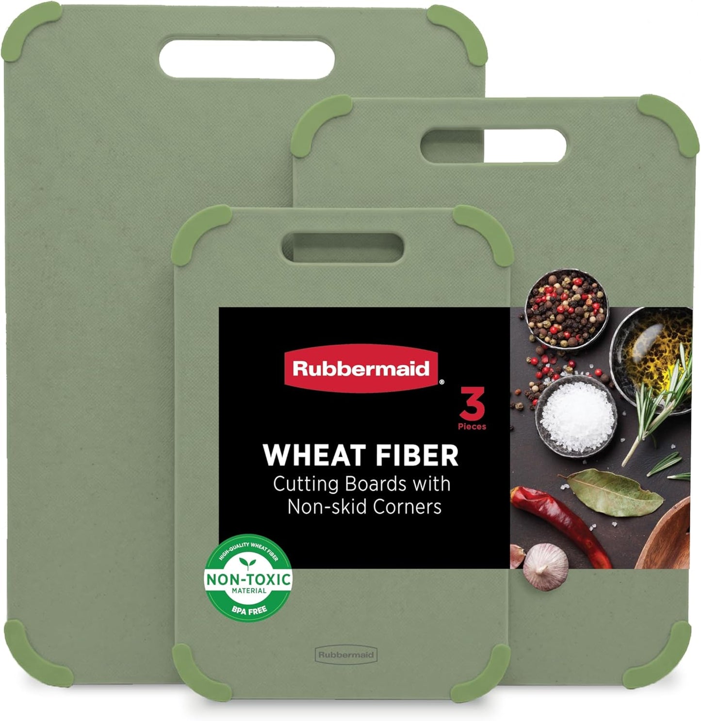 Rubbermaid 3pc Reversible Wheat Fiber Cutting Board Set | Cutting Boards for Kitchen – Dishwasher Safe, Non-Slip Corners, Lightweight & Easy To Store- Large Cutting Board for Meat, Veggies & Fruits