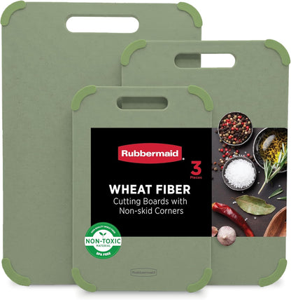 Rubbermaid 3pc Reversible Wheat Fiber Cutting Board Set | Cutting Boards for Kitchen – Dishwasher Safe, Non-Slip Corners, Lightweight & Easy To Store- Large Cutting Board for Meat, Veggies & Fruits
