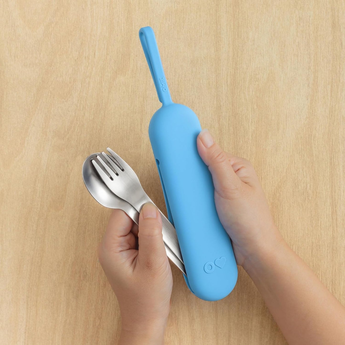 Omie OmieBox Kids Utensils Set with Case - 2 Piece Plastic, Reusable Fork and Spoon Silverware with Pod for Kids (Mint Green)