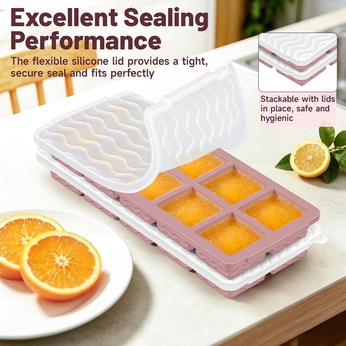 Silicone Freezer Trays with Lid for Soup, 1-Cup & 2-Cup Large Ice Cube Molds Food Storage Containers for Meal Prep, Freeze 500mL/250mL/125mL Portions – 2 Pack