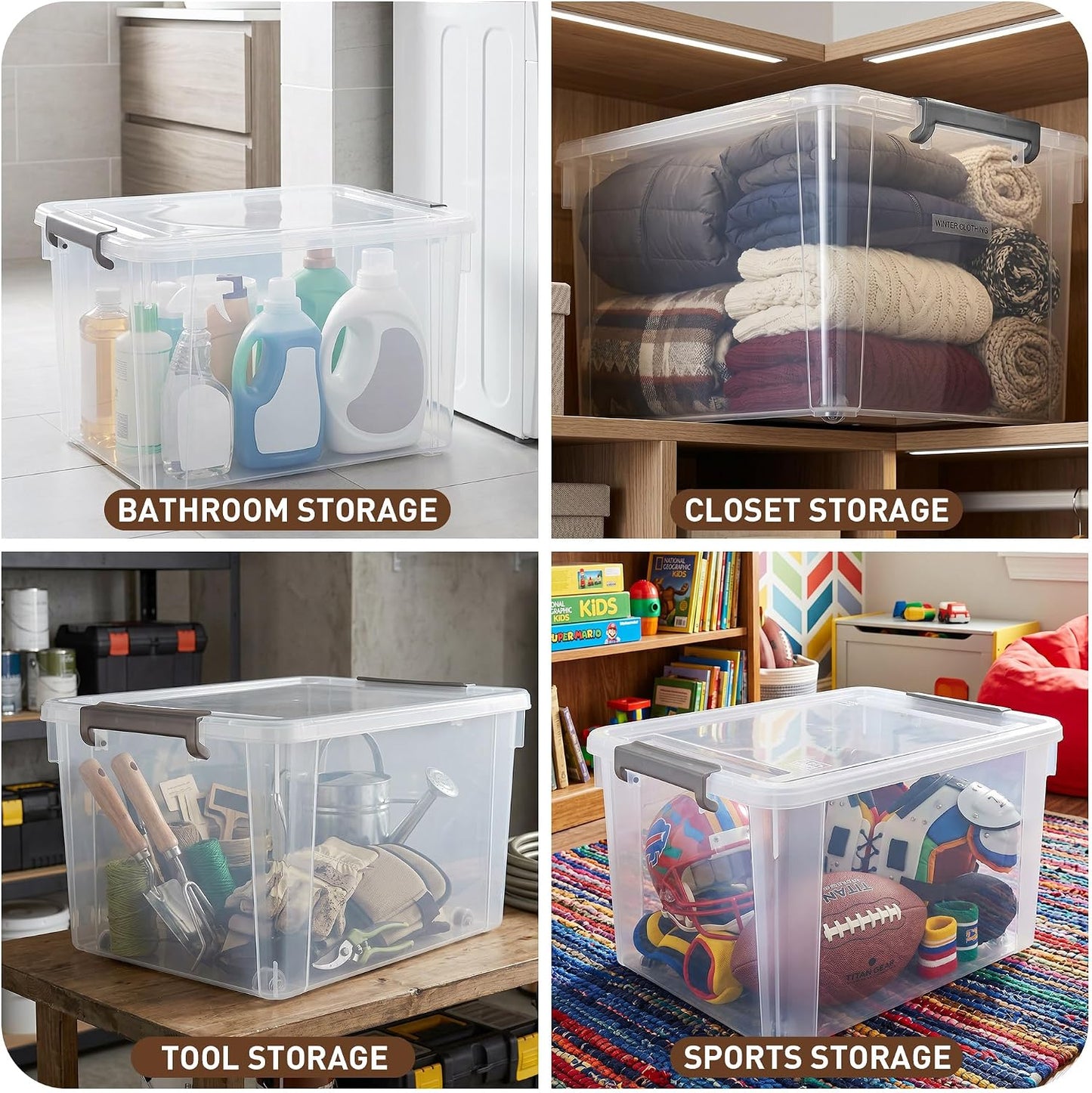 Citylife 32 QT Plastic Storage Bins with Latching Lids Stackable Storage Containers for Organizing Large Clear Storage Box for Garage, Closet, Kitchen, 4 Packs