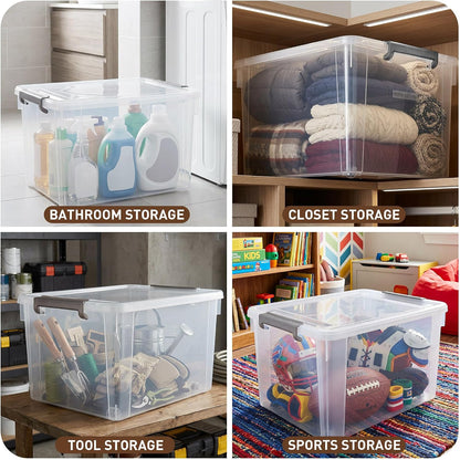 Citylife 32 QT Plastic Storage Bins with Latching Lids Stackable Storage Containers for Organizing Large Clear Storage Box for Garage, Closet, Kitchen, 4 Packs
