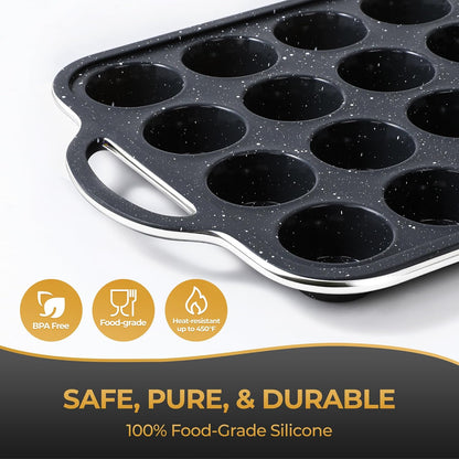 Silicone Muffin Pan with Metal Frame, 12-Cup Non-Stick Baking Pan for Cupcakes & Muffins, Dishwasher Safe & BPA Free, Durable for Meal Prep & Oven Use