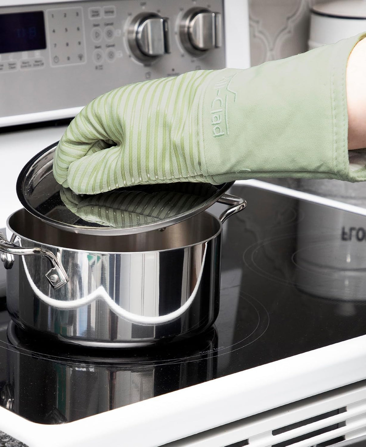 All-Clad Silicone Oven Mitts: Heat Resistant up to 500 Degrees - 100% Cotton & Silicone, 14"x7" Oven Mitt for Kitchen and Barbeque, Pewter