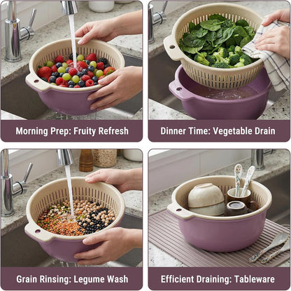2 in 1 Colander Bowl Set, Detachable Strainer and Serving Bowl Kitchen Fruit Vegetable Washing Drainer for Home Meal Prep and Salad Making (Extra Large 20x9x24cm)