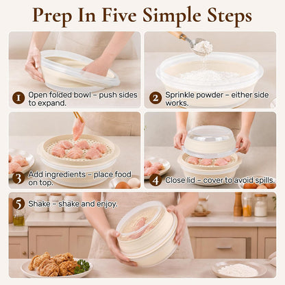 Breading Bowl Shaker , 2.5L Collapsible Breader Bowl Shaker for Frying