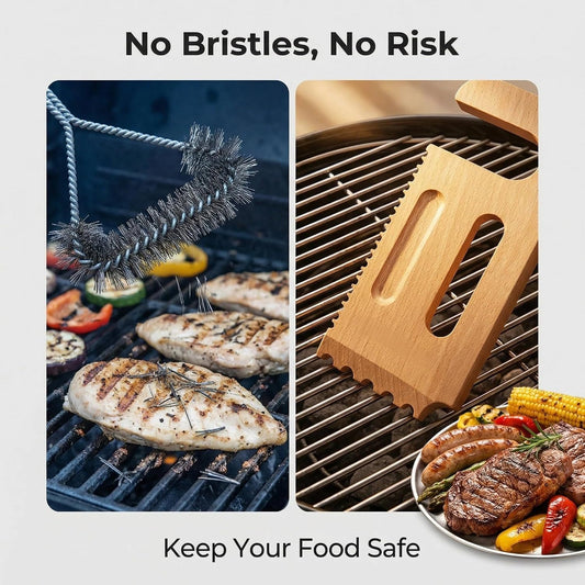 Wooden Grill Scraper – Solid Wood BBQ Grill Grate Cleaner, Bristle-Free Safe Grill Cleaning Tool for Outdoor