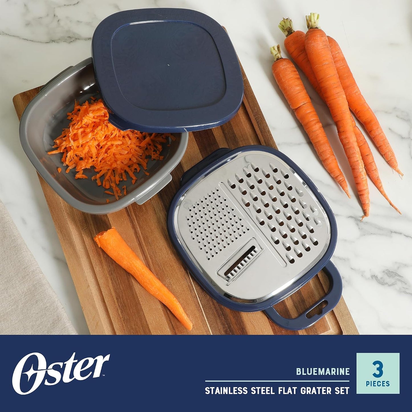 Oster Bluemarine 3 Piece PP Stackable Space-Saving Colander and Mixing Bowl Set
