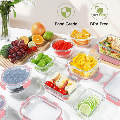 BAYZZ 24 Piece Glass Food Storage Containers with Lids, Airtight Glass Meal Prep Containers for Kitchen, BPA-Free Lunch Box, Microwave and Freezer Safe