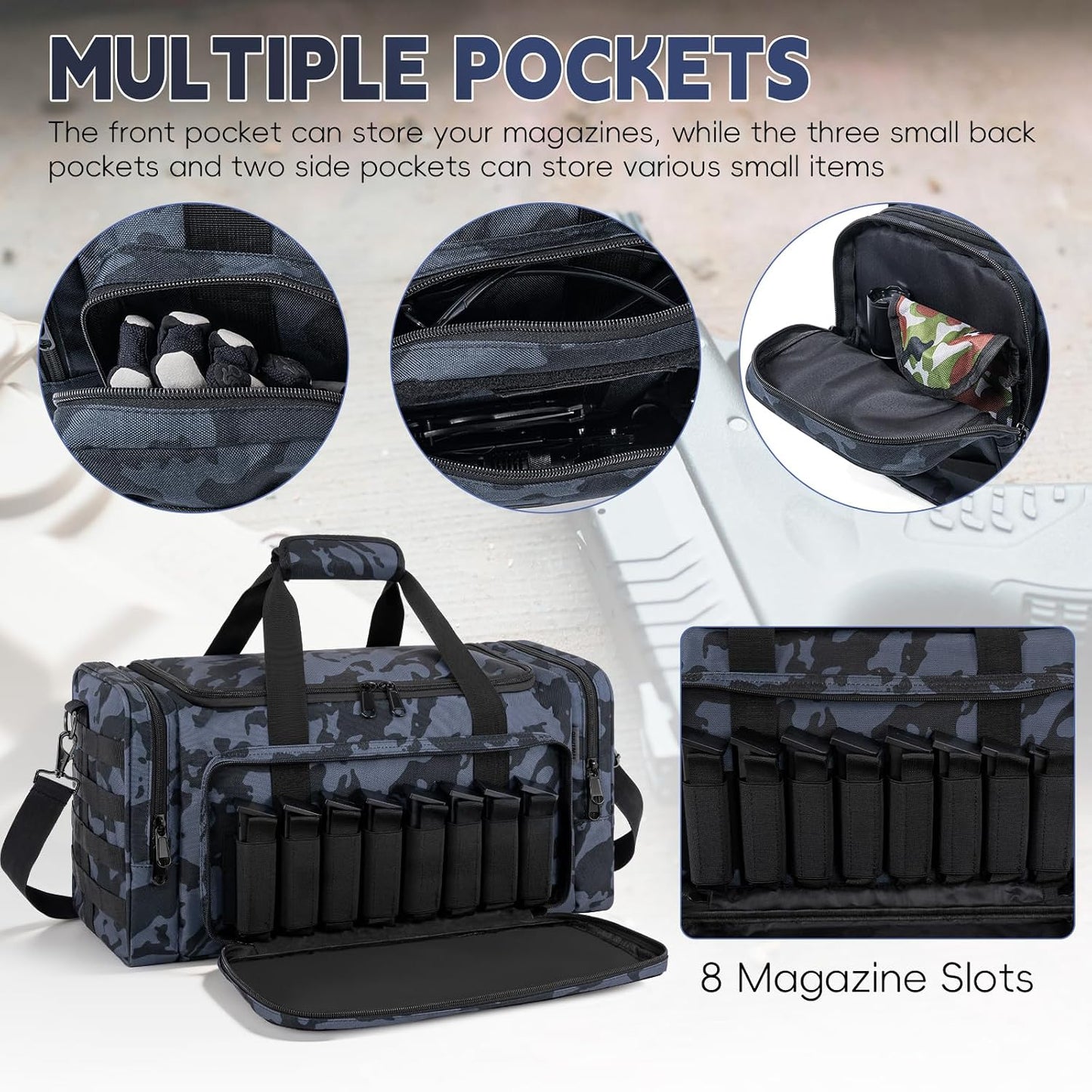 Tactical Pistol Range Bag, Gun Range Bag for Handguns, Shooting Duffle Range Pistol Bag with 6X Magazine Slots, Extra Pockets for Ammo and Essentials