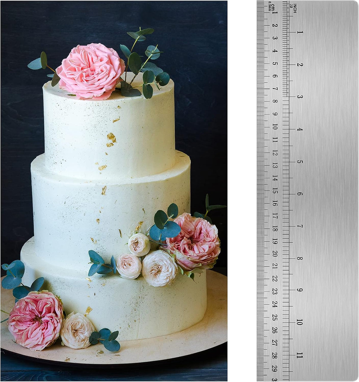 Nuenen Cake Scraper Smoother Metal with Scale Baking Comb Tool, 12 Inches