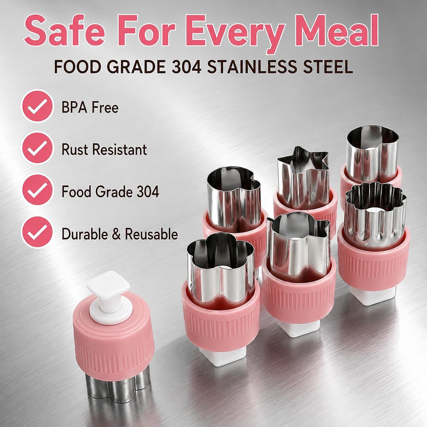Vegetable Cutters Shapes for Kids 8 PCS Stainless Steel Set | Push-Out Ejector, Food Grade, Baking & Bento Box, Sandwich & Lunchbox Fun, Crafts