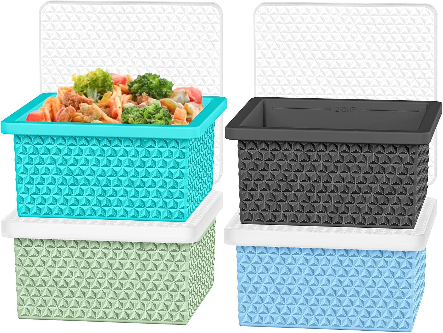 Silicone Freezer Molds for Soup Cube - 2-Cup Freezer Storage Container Tray with Lid,4 Pack Stackable Ice Cube Trays for Portion Control,Food Storage Meal Prep,Oven & Dishwasher Safe