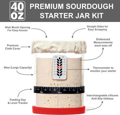 BALCI Premium Sourdough Starter Jar - 40oz Wide Mouth Kit (Blue)