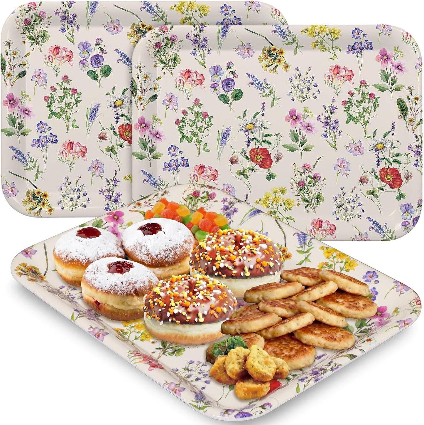 Vesici 3 Pcs Cherry Bow Serving Trays 13 x 10 Inch Pink Bow Cherry Melamine Platters Reusable Rectangular Serving Dishes for Coquette Wedding Baby Shower Birthday Party Sharing Snack Fruit Dessert