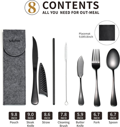 Camping Cutlery Set: Premium Portable Silverware Set with Case for Lunch Box, Travel, and Work Durable, Eco-Friendly, and Compact Utensils Including Fork, Spoon, and Knife for Adults on the Go