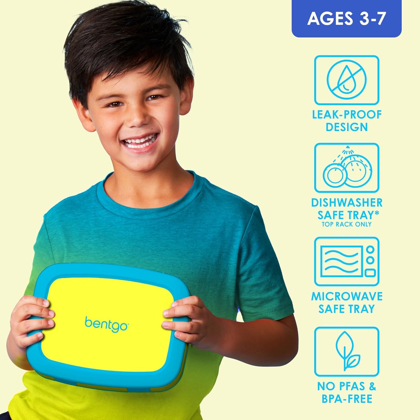 Bentgo Kids Bento-Style 5-Compartment Leak-Proof Lunch Box - Ideal Portion Sizes for Ages 3 to 7 - Durable, Drop-Proof, Dishwasher Safe, PFAS & BPA-Free & Made with Food-Safe Materials (Purple)