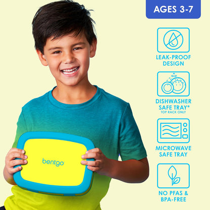 Bentgo Kids Bento-Style 5-Compartment Leak-Proof Lunch Box - Ideal Portion Sizes for Ages 3 to 7 - Durable, Drop-Proof, Dishwasher Safe, PFAS & BPA-Free & Made with Food-Safe Materials (Purple)