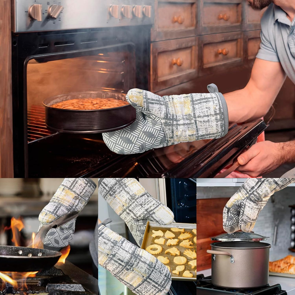 Mini Silicone Oven Mitts, Heat Resistant Kitchen Mittens 2-Pack Set