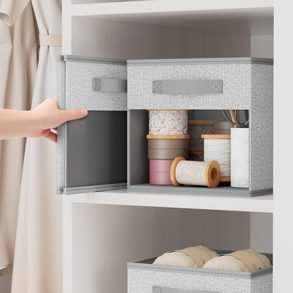 DIMJ Storage Cubes, 11x 11 inch Cube Storage Bin, 6 Pack Closet organizers and storage Bins with Window, Collapsible Baskets with Handle for Shelves, Clothes, Toys, Books (Grey)