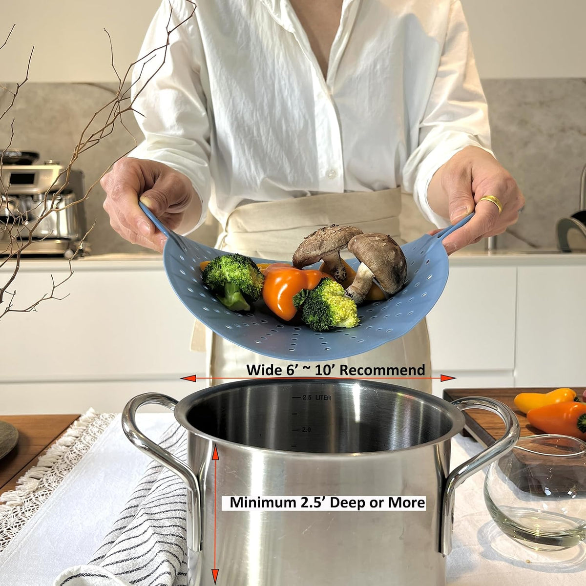 Korean Made Silicone Steamer Basket 10' Size, Silicone Steamer Insert for Pot Flexible Design (Gray) Stocking Stuffer