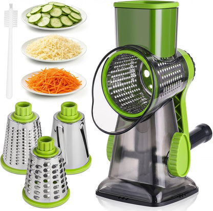 HANSGO Rotary Cheese Grater Hand Crank, Shredder Slicer Grinder, 3 Large Diameter Metal Blades & Cleaning Brush, Non-slip Suction Base, Labor-Saving Handle, Kitchen Gadgets for Cheese, Vegetable, Nuts