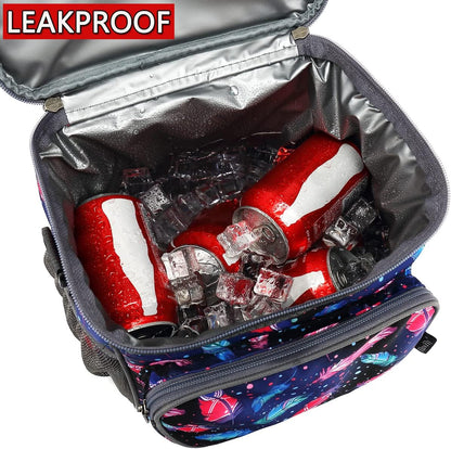 FlowFly Insulated Reusable Lunch Bag Adult Large Lunch Box for Women and Men with Adjustable Shoulder Strap,Front Zipper Pocket and Dual Large Mesh Side Pockets,Cherry - Colors B