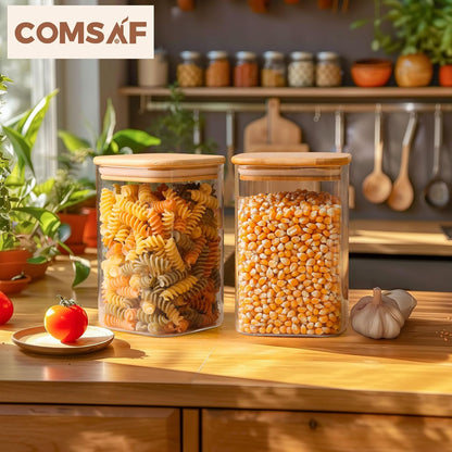 ComSaf 2Pcs Large Glass Storage Containers with Lids 4Qt, 1 Gallon Wide Mouth Flour Sugar Storage Containers, Large Capacity and Sealed for Rice, Cereal, Oat, Easy Clean and Scoop, Pantry Organization