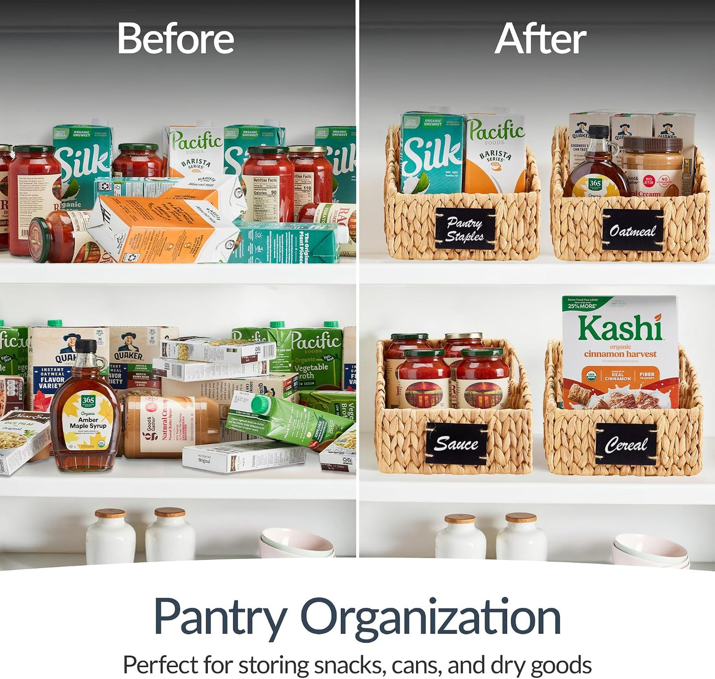 Best Choice Products Water Hyacinth Pantry Storage Baskets, Wicker Baskets w/Built-in Handles, Handwoven Shelf Baskets for Organizing, Pantry Organizers and Storage, 3-Pack - Chestnut