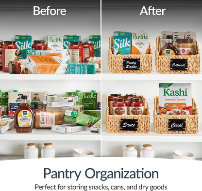 Best Choice Products Water Hyacinth Pantry Storage Baskets, Wicker Baskets w/Built-in Handles, Handwoven Shelf Baskets for Organizing, Pantry Organizers and Storage, 3-Pack - Chestnut