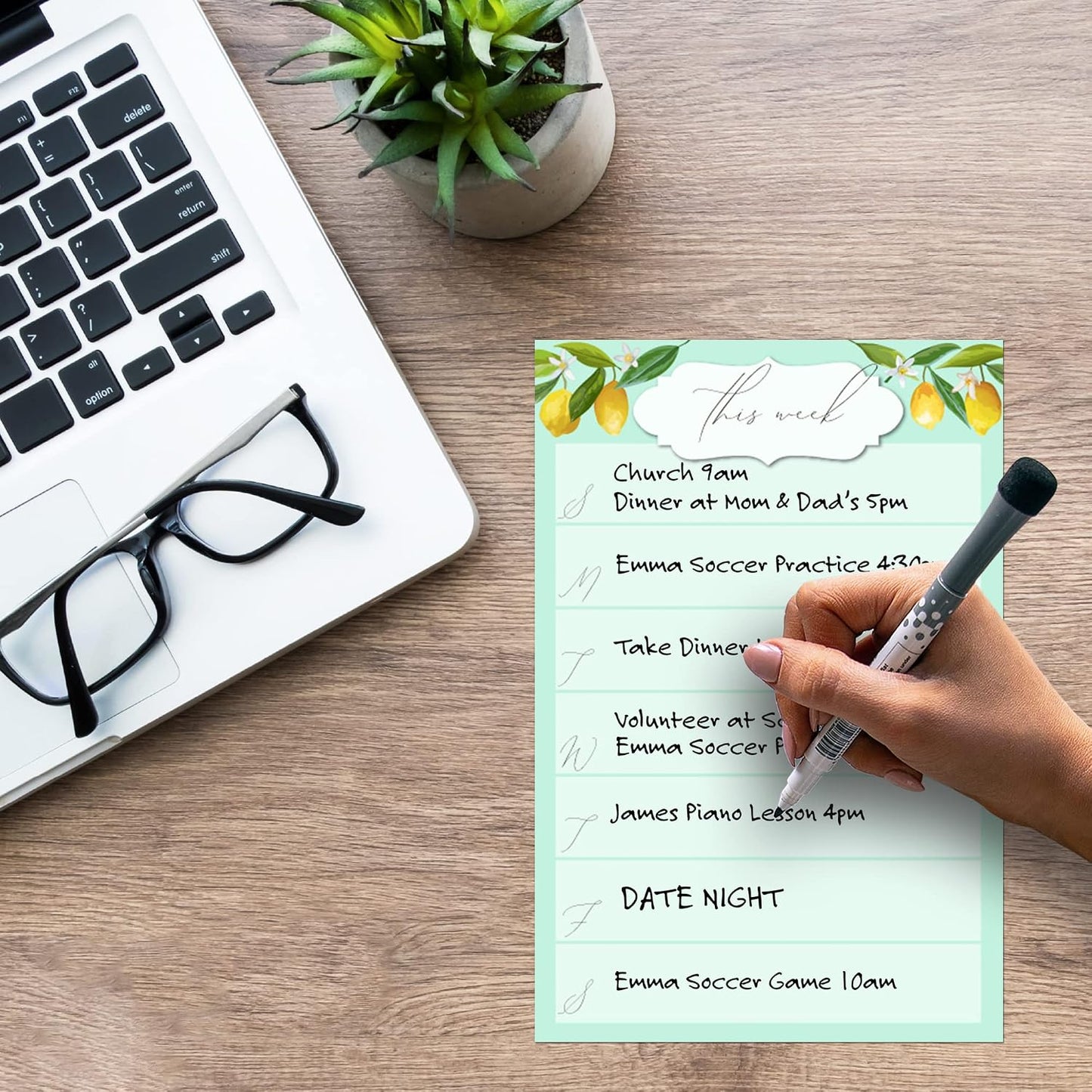 Dry Erase Weekly Calendar Planner Sticker Decal | Removable & Reusable | Magnetic Fine-Tip Marker Included (6 x 9 inches, White)