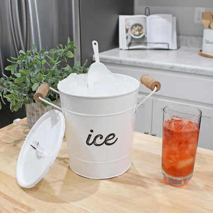 AuldHome Design Farmhouse Enamelware Ice Bucket (Black); Retro Style Insulated Metal Ice Server