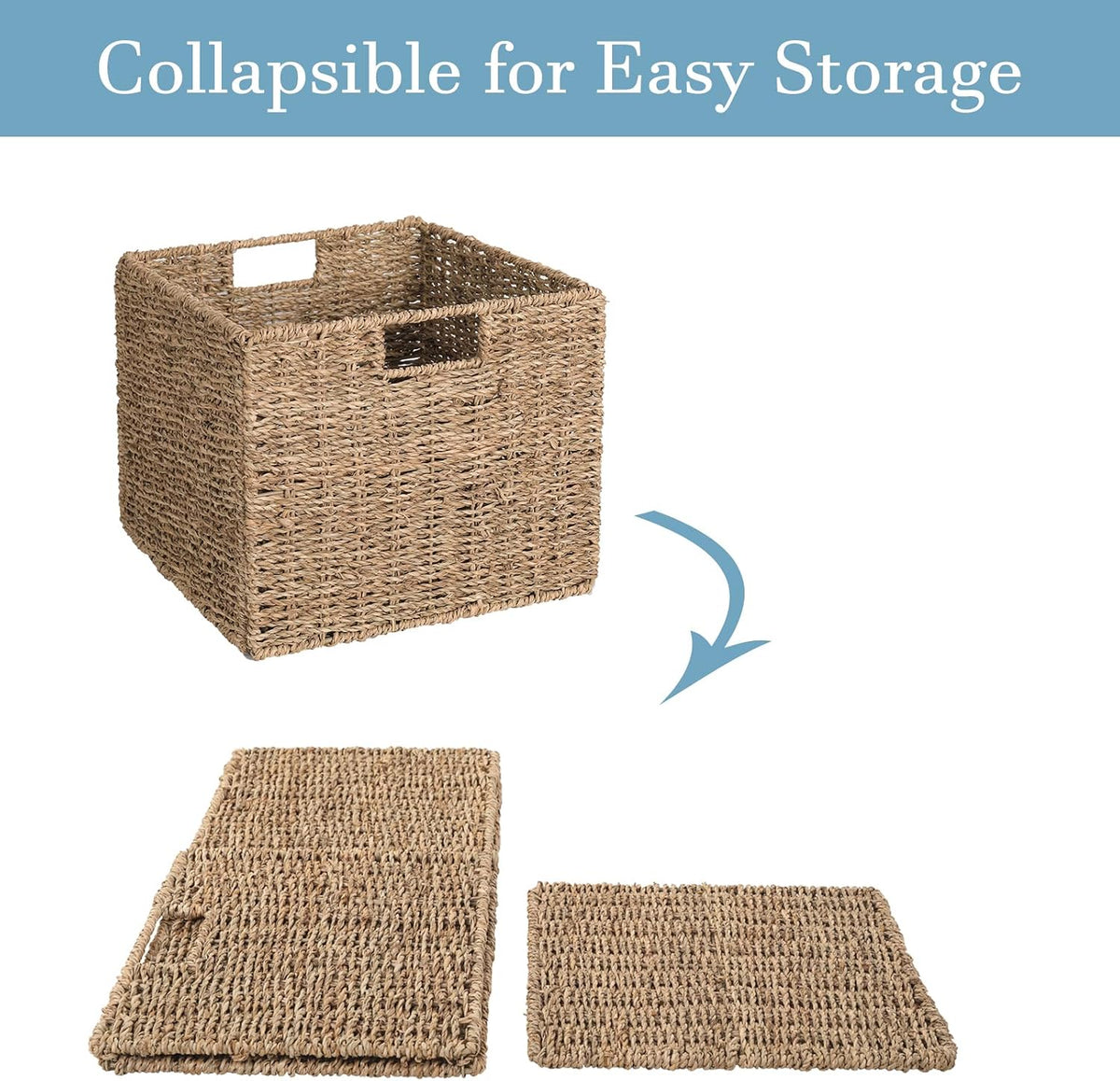 12x12x10in Water Hyacinth Storage Basket Large, Folding Cube Woven Wicker Storage Basket for Shelves, Pantry Baskets Organization and Storage, Kitchen Storage Baskets, Large Rattan Basket Set of 3