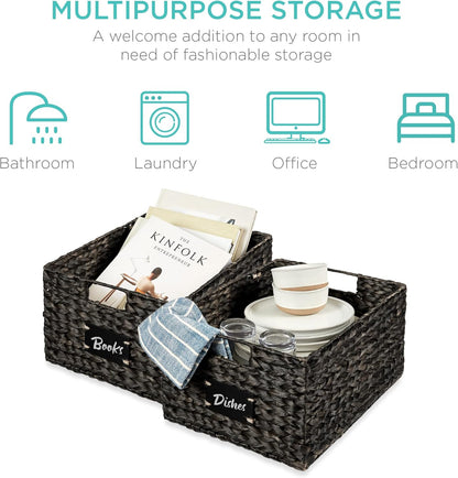 Best Choice Products Set of 4 9x12in Water Hyacinth Pantry Baskets, Woven Organizers w/Chalkboard Label, Chalk Marker - Natural