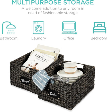 Best Choice Products Set of 4 9x12in Water Hyacinth Pantry Baskets, Woven Organizers w/Chalkboard Label, Chalk Marker - Natural