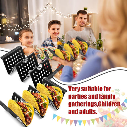 Baderke Mexico Taco Holder Stands Set of 6 Black Large Tray Plates Plastics Hollow Holder for Taco Night Tuesday Carnival Party Supplies, Dishwasher Microwave Safe