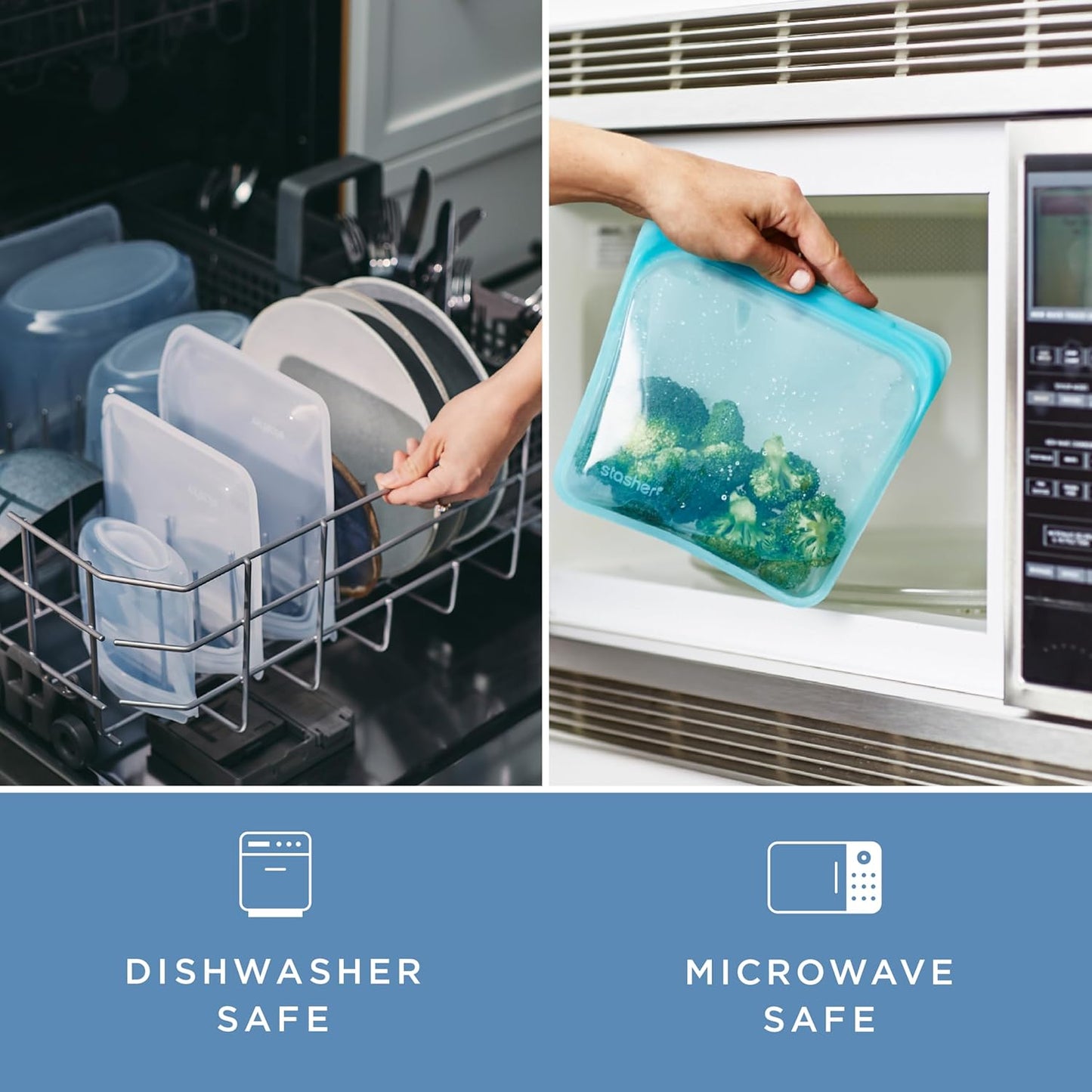Stasher Silicone Reusable Food Storage Bags, 2-Pack Bowls, Reusable Freezer Bags, Microwave, Dishwasher, Oven Safe, Sous Vide, Lunch Containers, Eco Friendly, Food-safe Silicone Snack Bag, Clear | Reusable Food Bags