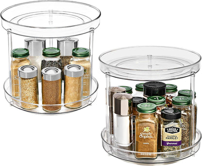 Sorbus 9 Inch Clear Lazy Susan Organizer Set, 2 Flat Turntable Organizer for Spice Organization for Cabinet, 1 Tall Lazy Susan for Kitchen, Home, Office, Closet, Classroom, Laundry Room Organization