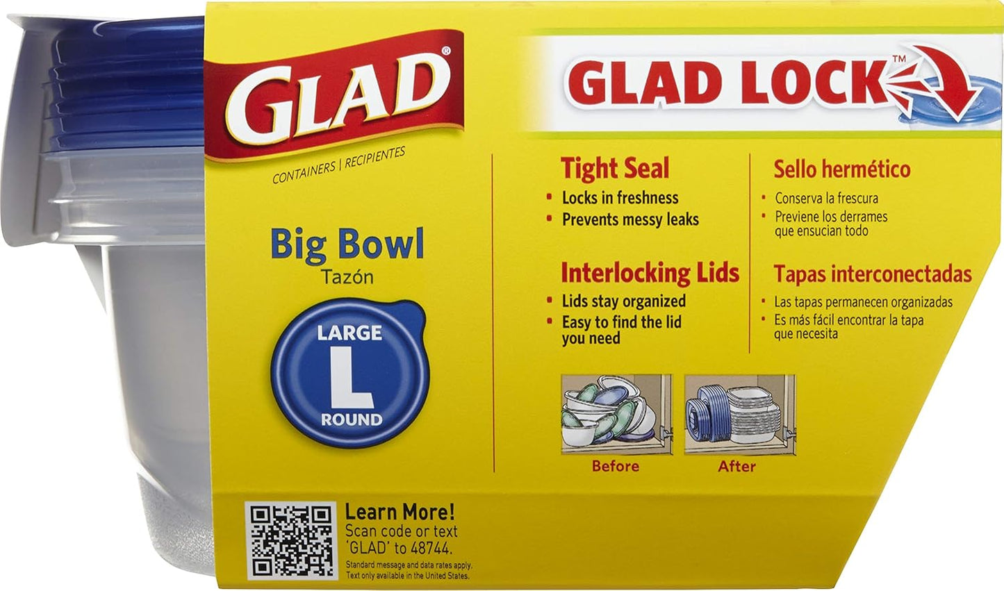 Glad GladWare To Go Snack Food Storage Containers with Lids, Medium Rectangle No BPA Plastic with Built-In Dressing Cup for Salads and Snacks, Microwave Dishwasher Safe, 24 Oz, 4 Count
