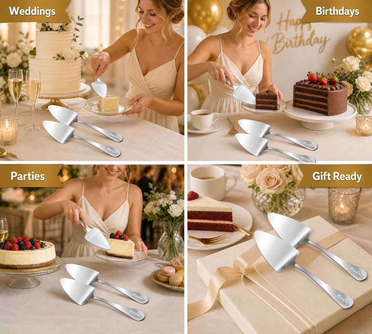 KSENDALO 2 Pack Small Cake Pie Server for Wedding, Birthday, Party, Silver