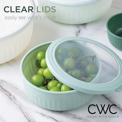 COOK WITH COLOR Prep Bowls with Lids- Wide and Deep Nesting Plastic Small Mixing Bowl Set with Lids, 8 Piece Set - Wide Bowls, Blue